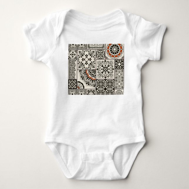 Body Para Bebê Patchwork de Azulejos Majolica Árabe do Islã (Frente)