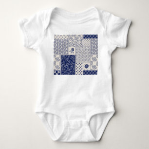 Body Para Bebê Patchwork Floral do Indigo Blue Beige