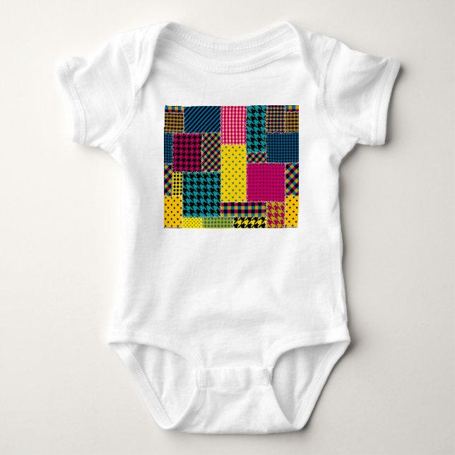 Body Para Bebê Patchwork Geométrico: Fundo sem Retângulo (Frente)