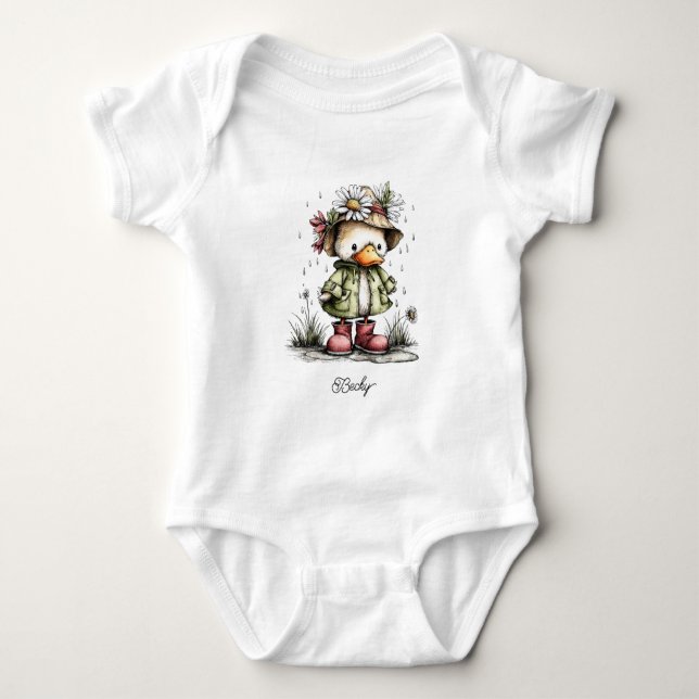 Body Para Bebê Pato Bebê Brincando na Chuva (Frente)