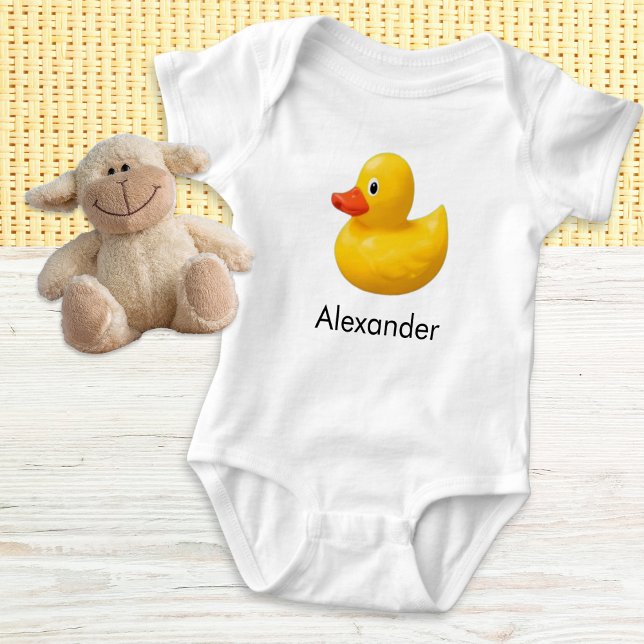 Body Para Bebê Pato de Borracha Amarelo Fofo (A cute baby bodysuit with yellow rubber duck picture, personalized with baby's name)