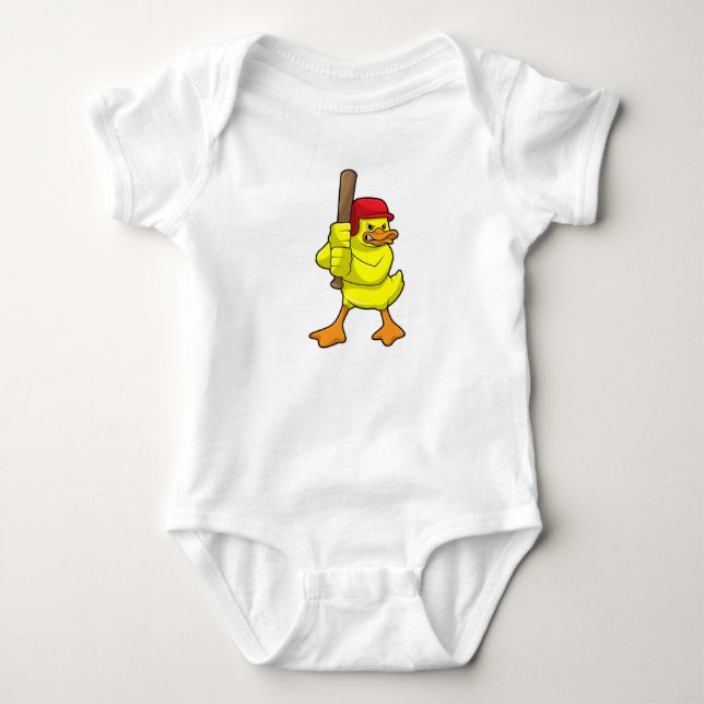 Body Para Bebê Pato no Baseball com bastão e Boné de beisebol (Frente)