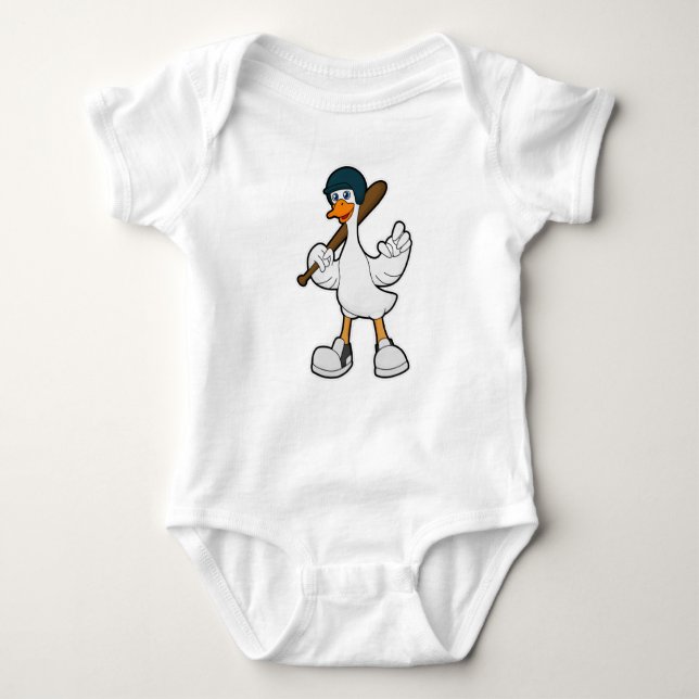 Body Para Bebê Pato no Baseball com raquete de baseball e capacet (Frente)