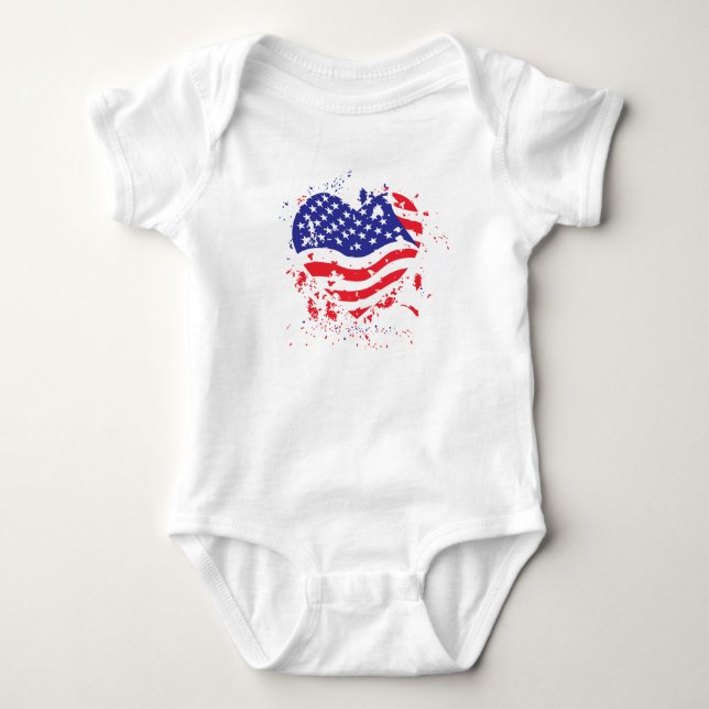 Body Para Bebê Patriotic Flag Heart dos EUA (Frente)