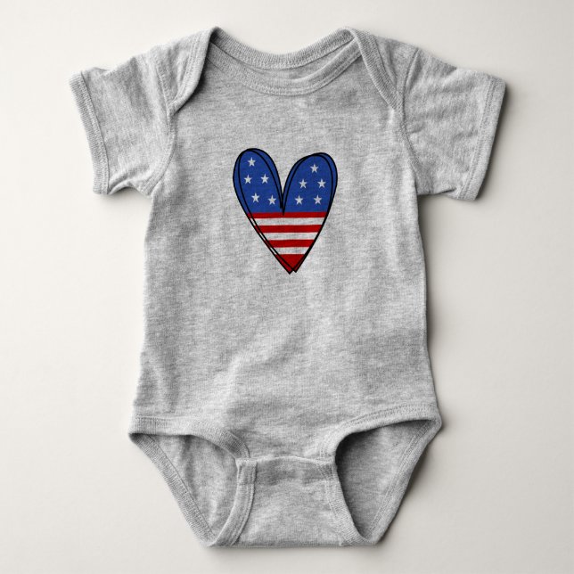 Body Para Bebê Patriotic USA Love Heart (Frente)