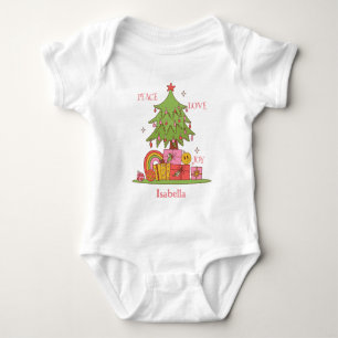 Body Para Bebê Paz, Amor e Alegria - Bela Árvore de Natal Retro