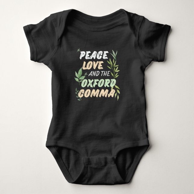 Body Para Bebê Peace Love Oxford Comma English Grammar Humor (Frente)