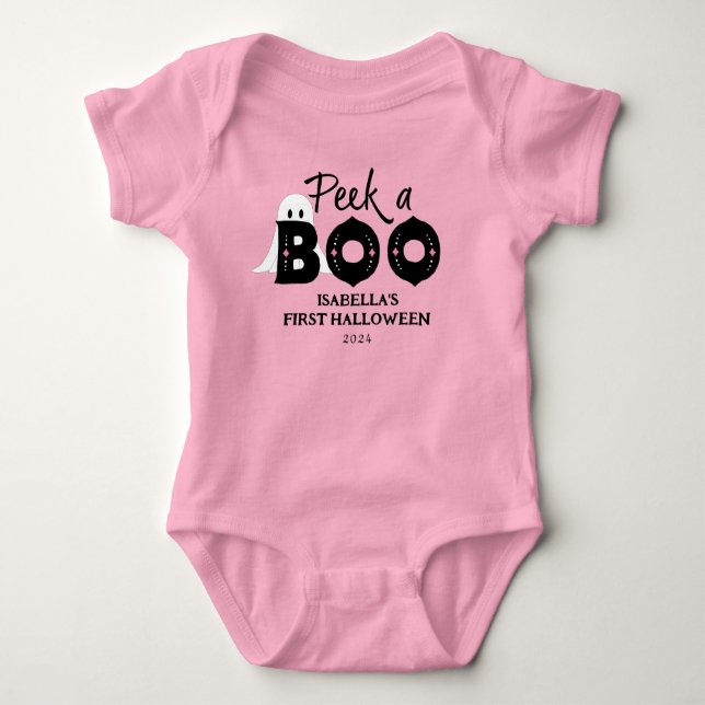 Body Para Bebê "Peek A Boo Personalised Baby's 1rua Halloween" (Frente)