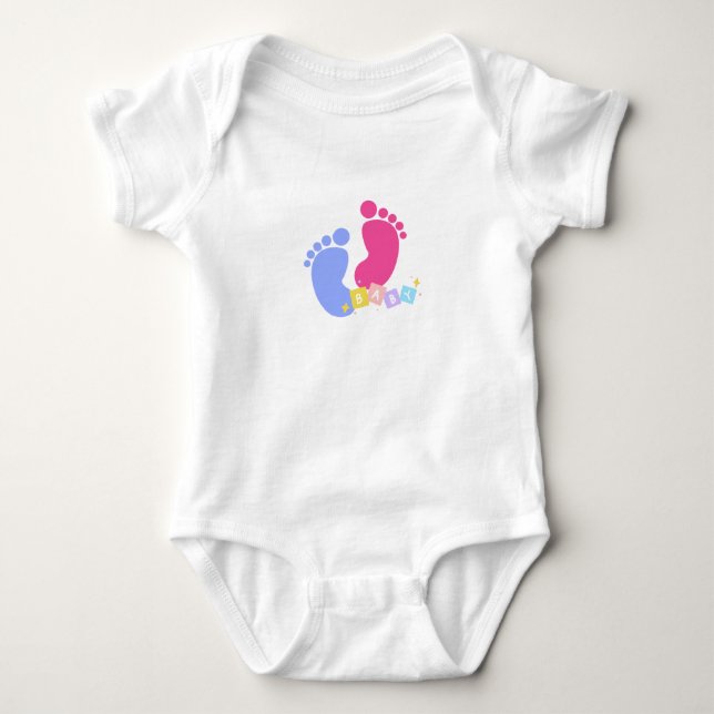 Body Para Bebê Pegadas de Bebê Rosa e Azul e Blocos (Frente)