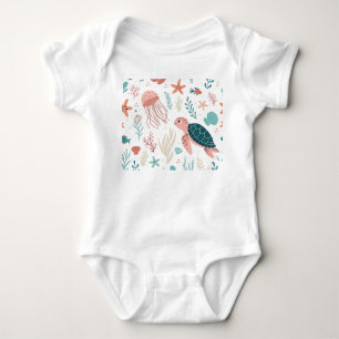 Body Para Bebê Peixes e Criaturas do Mar Coloridos Design