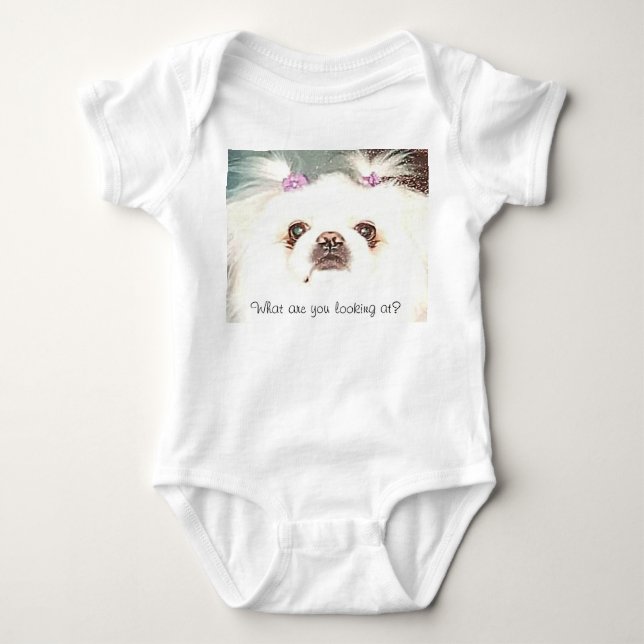 Body Para Bebê Pekingese Branco O que você está olhando? Engraçad (Frente)