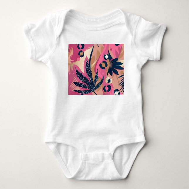 Body Para Bebê Pele Leopardo Moderna, Floral Exótico. (Frente)