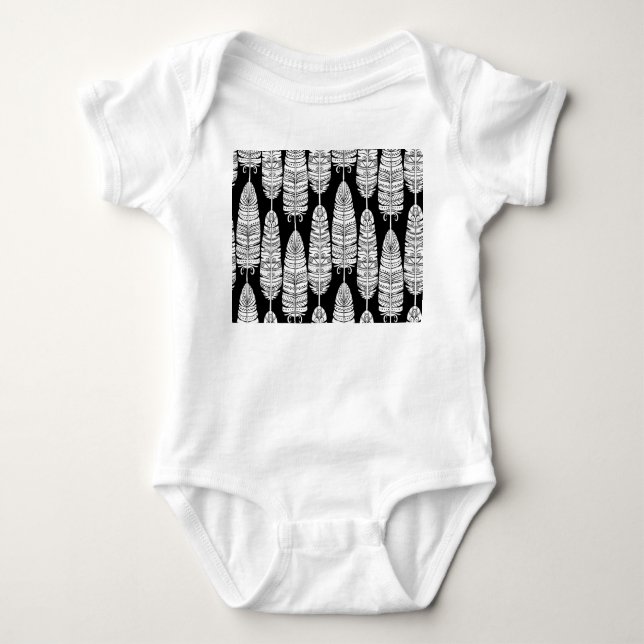 Body Para Bebê Penas boho: padrão preto e branco (Frente)