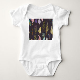 Body Para Bebê Penas Coloridas de Pássaros Padrão de Aquarela