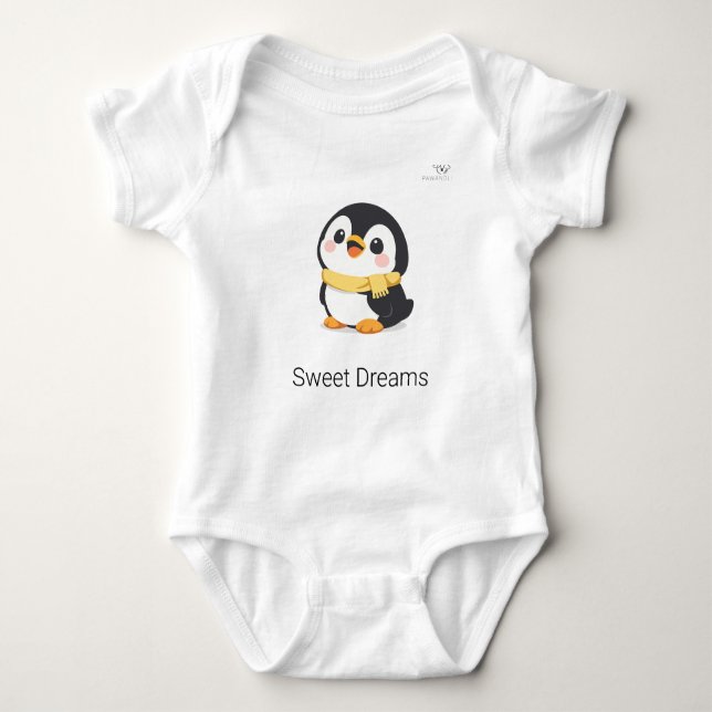 Body Para Bebê Pengim Chibi Fofo com Cachecol Personalizado  (Frente)