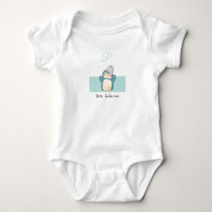 Body Para Bebê Penguin ・ Adicionar Seu Nome alfabético Monogra