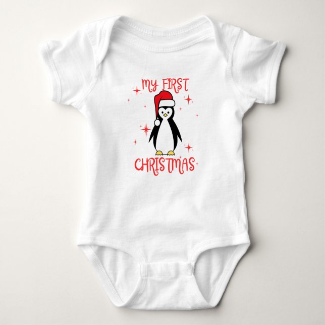 Body Para Bebê Penguins first Christmas (Frente)