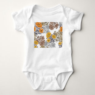 Body Para Bebê Peony Floral Watercolor Branco Fundo