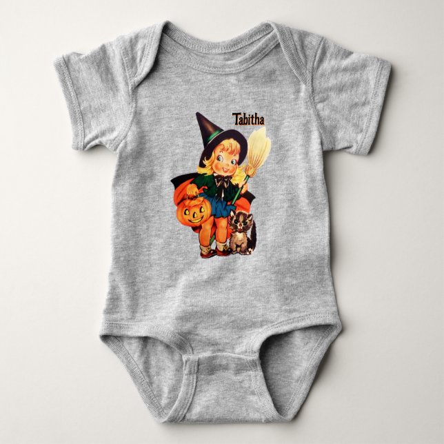Body Para Bebê Pequena Bruxa Adicionar Nome Fofo Halloween (Frente)
