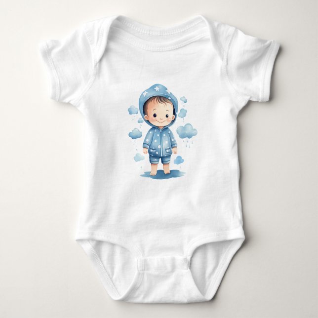 Body Para Bebê Pequena Chuva Nuvens Blue Baby Boy (Frente)