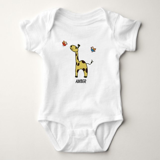 Body Para Bebê Pequena roupa de bebê Girafa e pássaros (Frente)