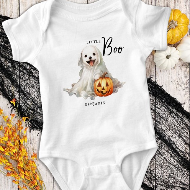 Body Para Bebê Pequeno Boo Cute Halloween Personalizado Ghost Pup (Criador carregado)