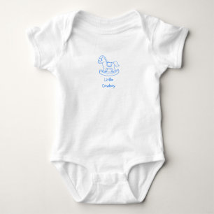 Body Para Bebê "Pequeno Cowboy" Frase com Cavalo de Balanço Azul