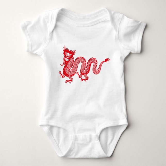 Body Para Bebê Pequeno Dragão - Design do Dragão Vermelho Chinês (Frente)