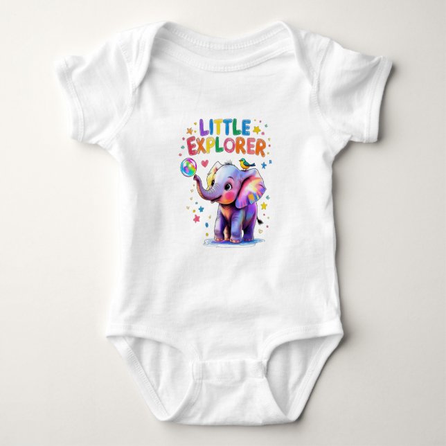 Body Para Bebê Pequeno Elefante Bebê Explorador Estilo Crayon (Frente)