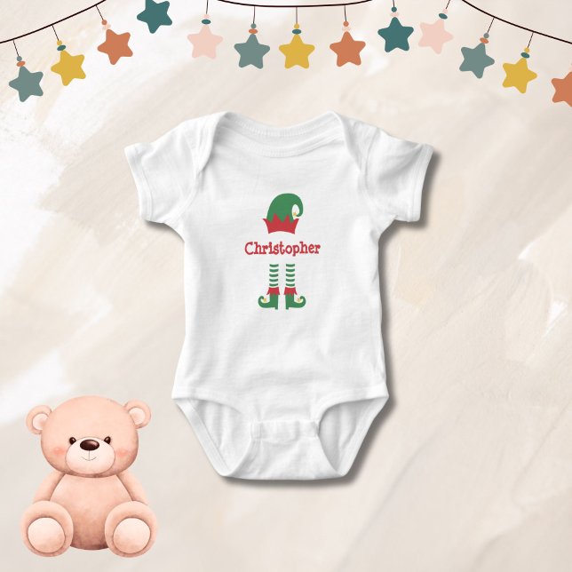 Body Para Bebê Pequeno Elfo de Natal Personalizado Fofinho  (Personalized Monogrammed Elf  Baby Toddler Christmas Body suit. Available in t-shirts also)