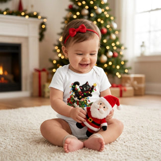 Body Para Bebê Pequeno Gatinho de Natal