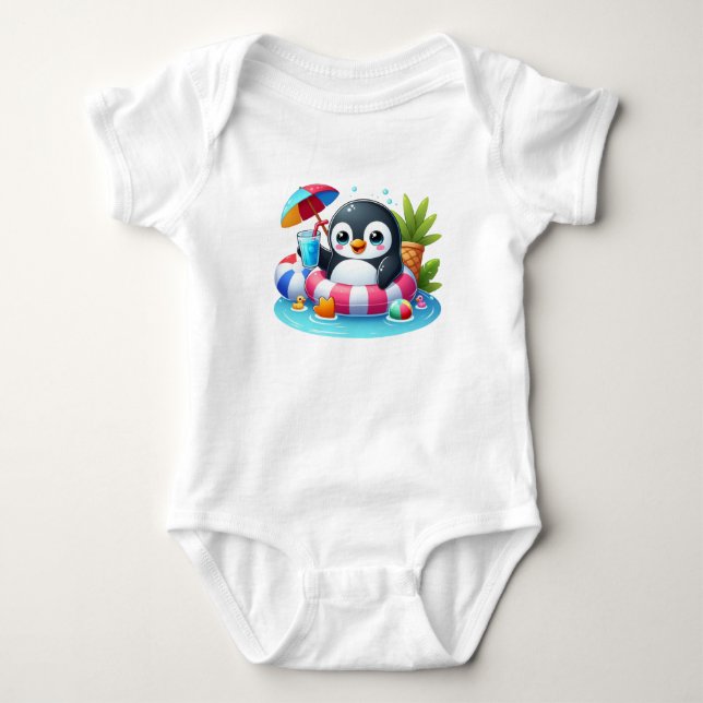 Body Para Bebê Pequeno pinguim bonito no verão (Frente)