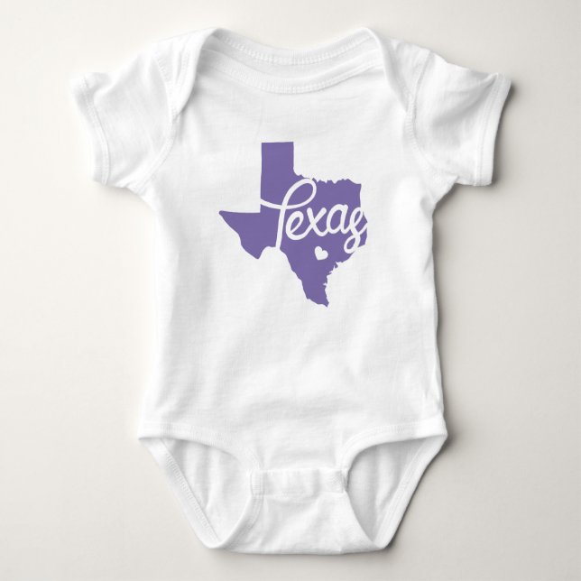Body Para Bebê Periwinkle Purple Texas Heart (Frente)