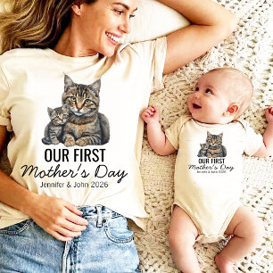 Body Para Bebê Personalizado Nosso Primeiro Dia das Mães Gato