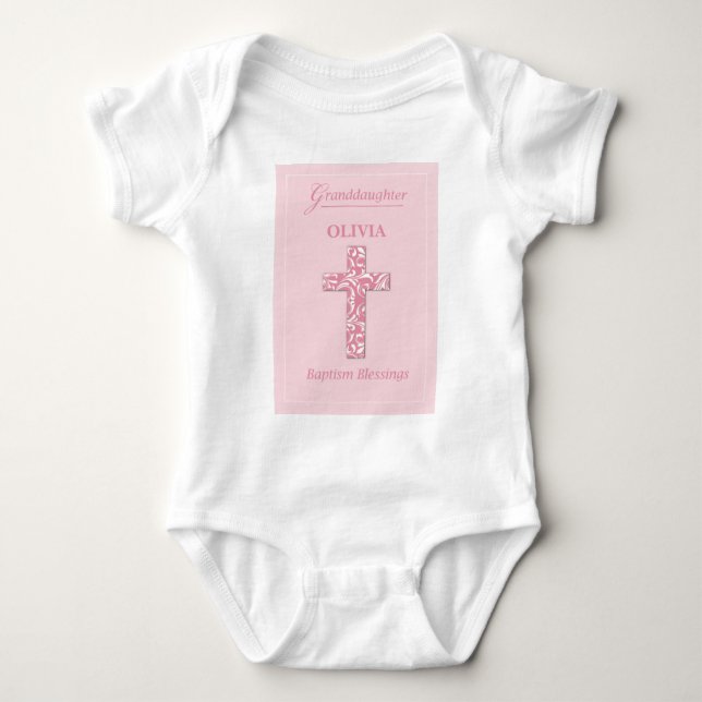 Body Para Bebê Personalizar nome neta Baptism Rapariga Rosa (Frente)