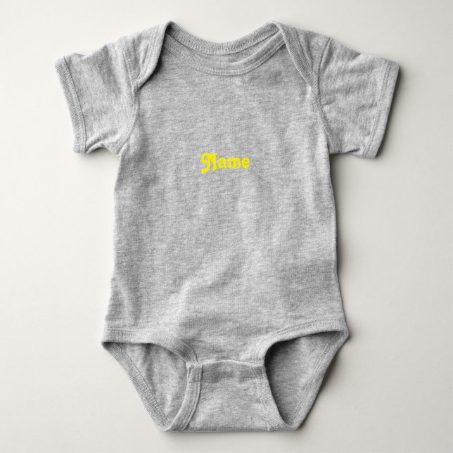 Body Para Bebê Personalizar nome, texto letras amarelas cinza (Frente)