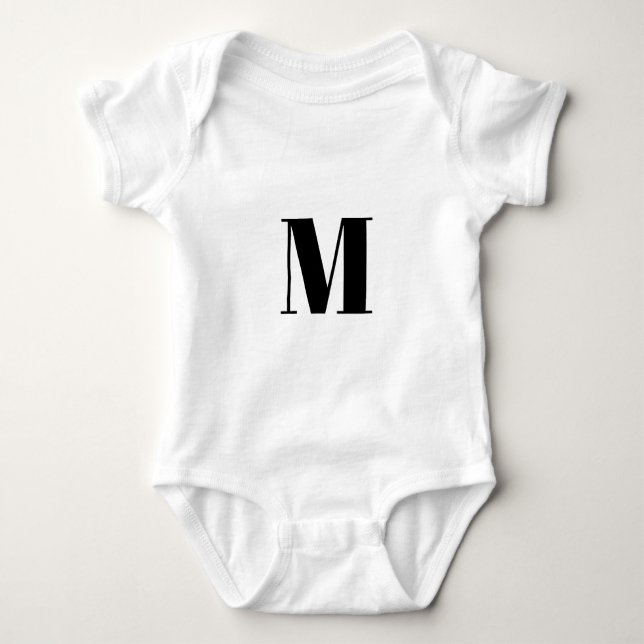 Body Para Bebê Personalizar o monograma branco preto inicial (Frente)