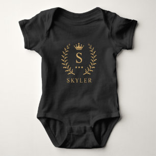 Body Para Bebê Personalizar o nome e o monograma Dourado preto in