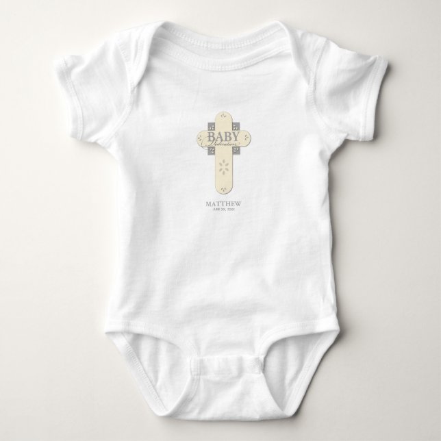 Body Para Bebê Personalize, Dedicação de Bebê Creme e Cruz Cinza (Frente)