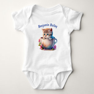 Body Para Bebê Personalize Kitten em uma xícara de chá
