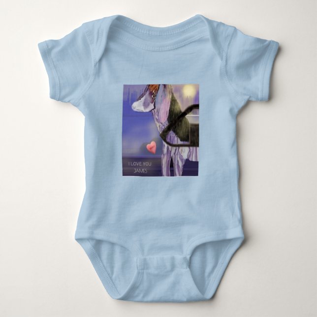 Body Para Bebê Personalize o azul-claro-bebê "EU AMO-TE" (Frente)