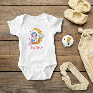 Body Para Bebê Personalize Unicórnio Fofinho Cor-de-Rosa Lua Nuve