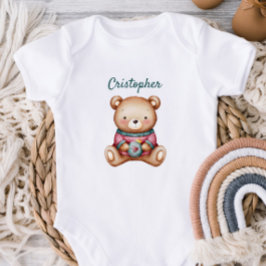Body Para Bebê Personalized Baby Bodysuit with Cute Teddy Bear
