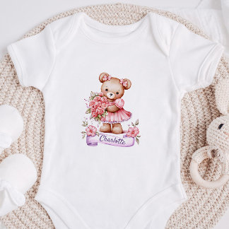 Body Para Bebê Personalized baby Girl Bodysuit With A Teddy Bear
