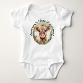 Body Para Bebê Personalized “Baby’s First Christmas” Highland Cow