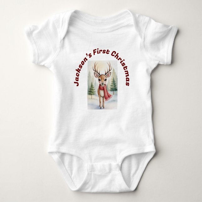Body Para Bebê Personalized “Baby’s First Christmas”, Xmas Deer (Frente)