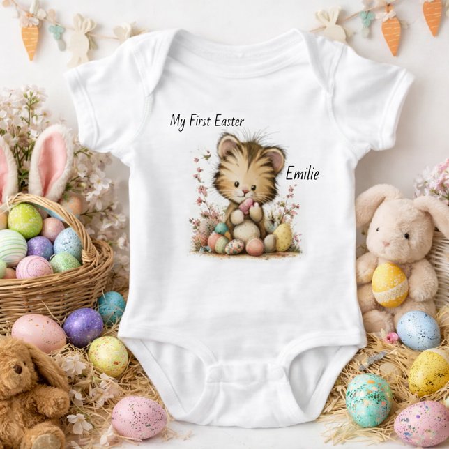 Body Para Bebê Personalized Baby Tiger Easter Illustration (Criador carregado)