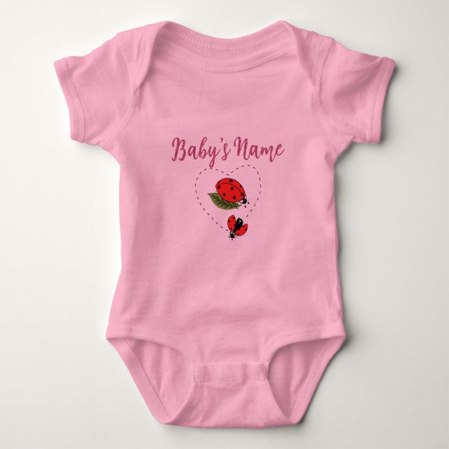 Body Para Bebê Personalized/Custom Name Ladybug Pink Baby  (Frente)