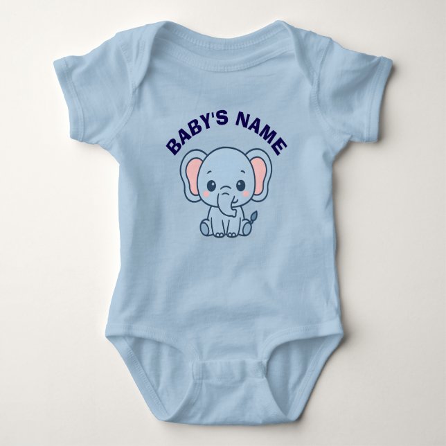 Body Para Bebê Personalized Cute Elephant Baby Bodysuit (Frente)