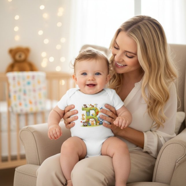 Body Para Bebê Personalized Initial R Cute Jungle Animal Bodysuit (Criador carregado)